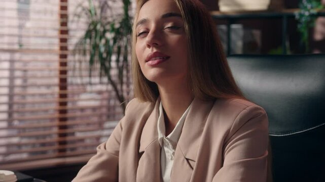 Dreaming Caucasian business woman office worker entrepreneur freelancer creative manager female girl dreamy businesswoman think pensive brainstorming planning future contemplating dream career inside