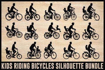 Obraz premium Kids Riding Bicycles Silhouettes