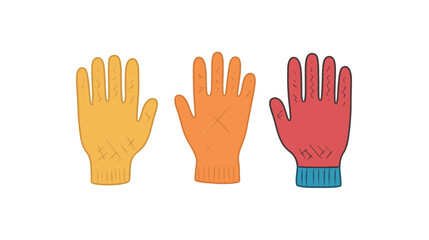 Minimalist and stylish vector graphic design of gloves, featuring various types such as winter gloves, work gloves, and fashion gloves, depicted in a clean and modern illustration style. 