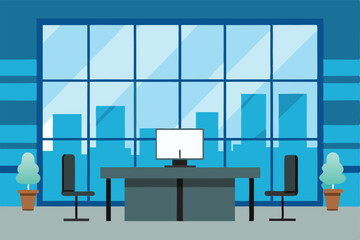 modern office interior with blue chairs