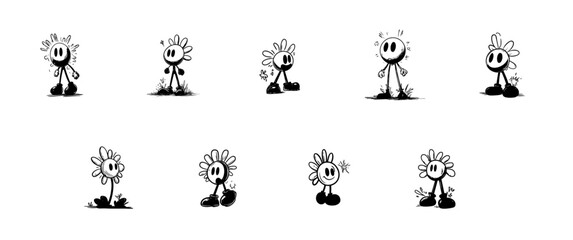 Cute Cartoon Flower Character with Big Boots – Whimsical Doodle Mascot Illustration Logo Pack