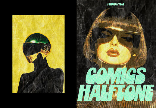 Crumpled Paper Comics Halftone Print Photo Effect