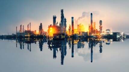 Obraz premium Abstract Double Exposure of Oil and Gas Industry at Dusk