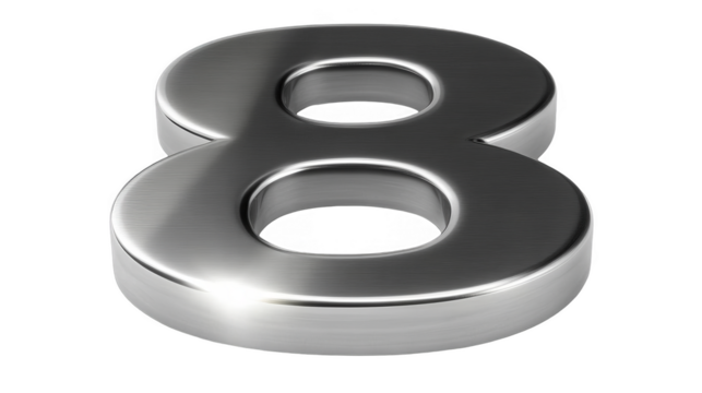 Metallic Number Eight Isolated On A Transparent Background Digit Render