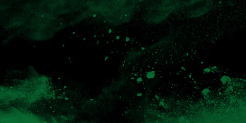 Abstract green water color hand painted art victor illustration. green  painted smoky textured black color powder explosion. Black and green Smoke background elegant luxury space with stars.