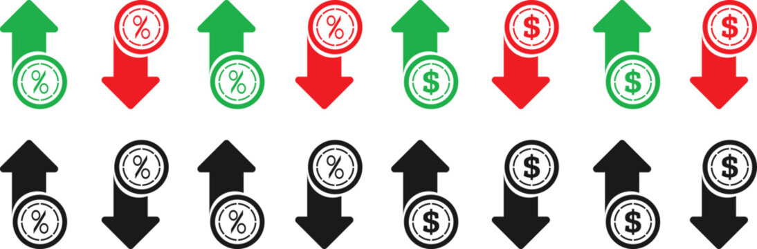 price increase and decrease symbol icons in vector