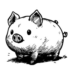 Chubby Cute Pig Logo – Adorable Cartoon Piglet Line Art Illustration