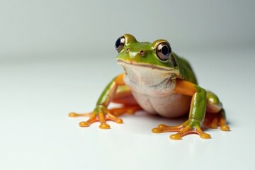 Obraz premium Frog with front legs on white board, white, desk