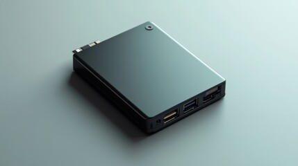 A minimalist external hard disk, placed on a clean gray background 