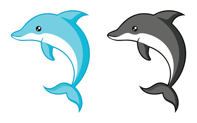 Dolphins Vector Illustration – Blue and Gray Dolphin Clipart