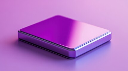 A modern external hard disk with a sleek surface, set against a soft lavender background 