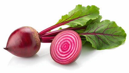 Fresh Beetroot with Leaves Isolated on White Background