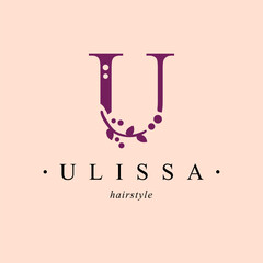 Logo, capital letter U. Monogram of Botanical Minimalistic, Initial. with Organic Plant Elements. Vector design. for beauty salon or art studio.