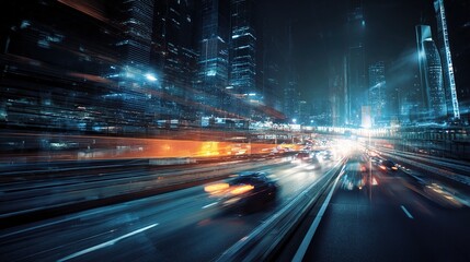 Futuristic Night Traffic in a Modern Smart Cityscape