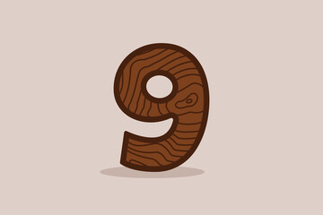 Wooden Bold Number Nine Logo Design