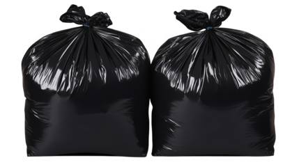 Two Black Trash Bags Illustration on Transparent Background