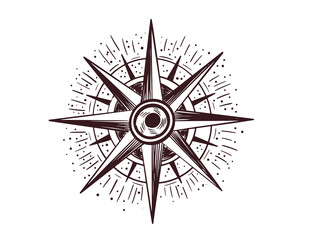 Compass Wind rose on white, hand drawn Illustration.	
