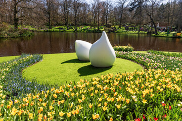 Keukenhof park in Netherlands. Flower bed of colourful flowers in spring