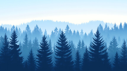 Blue misty forest landscape.