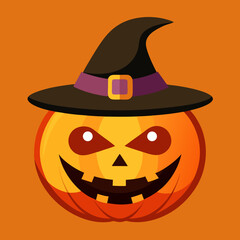 Traditional Halloween Pumpkin with Witch Hat – Classic Jack-o'-Lantern Vector Design