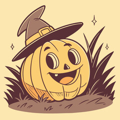 Traditional Halloween Pumpkin with Witch Hat – Classic Jack-o'-Lantern Vector Design