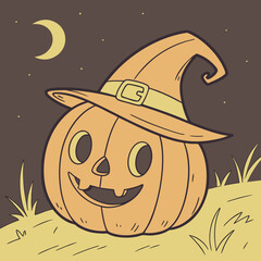Traditional Halloween Pumpkin with Witch Hat – Classic Jack-o'-Lantern Vector Design