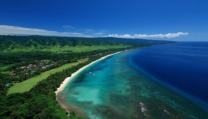 Fototapeta premium Aerial View of Tropical Island Coastline with Turquoise Water