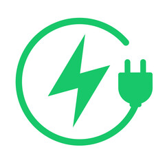 Plug icon symbol and electric car station, hybrid vehicle charging point logo. Green energy and eco-friendly car concept, charger connector and charging station icon. vector illustration