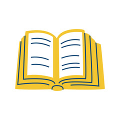Simple illustration of an open yellow book. Perfect for library and reading designs.