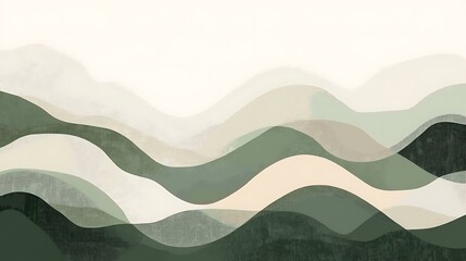 Abstract green and beige wavy landscape.