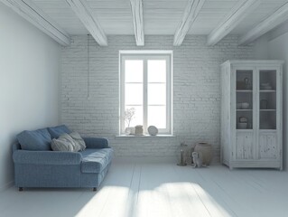 A bright and airy living room with rustic white features