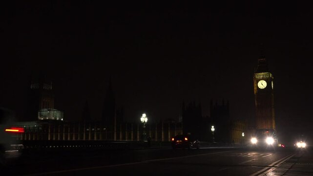 London Westminster Palace, Big Ben View, Heavy Traffic Street with Taxi Cars 4K