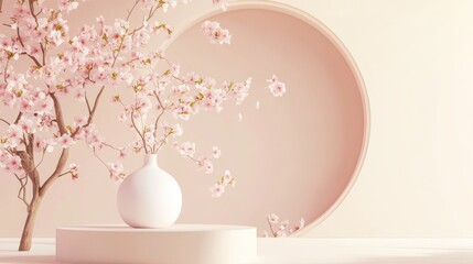 Spring Cherry Blossom Vase on Minimalist Stand
