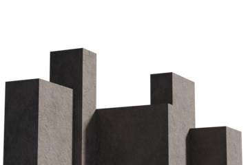 Abstract city skyline, rendered in grey concrete blocks