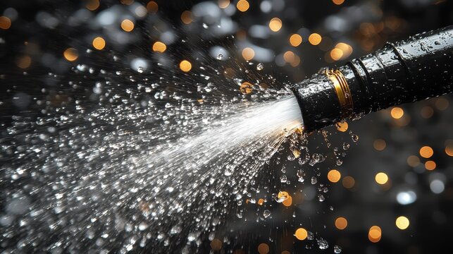 Hose water sprays. Bokeh highlights contrast on a dark background