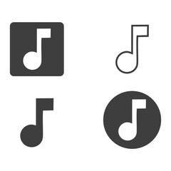 Black and white music note icon on a square background.