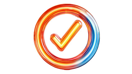 Png of A colorful glowing check mark in a circular design, symbolizing approval and success on transparent background.