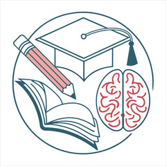 Notebook and Brain with Academic Hat