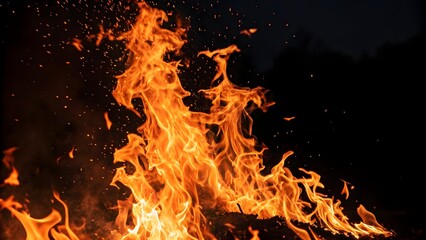 Fototapeta premium MACRO Shot of Bright Flickering Flames in Darkness – Intense Orange Fire Closeup
