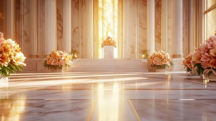 A luxurious marble podium in a grand hall, designed for formal announcements