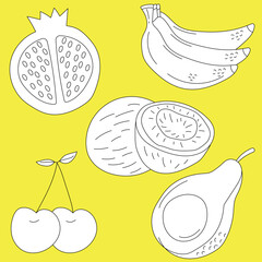 Black & White Fruit Clipart Set: Hand-drawn Fruit Illustrations: Cartoon Fruit Doodles