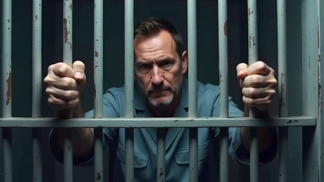 A prisoner of your own mind represented by a man behind bars in a jail cell