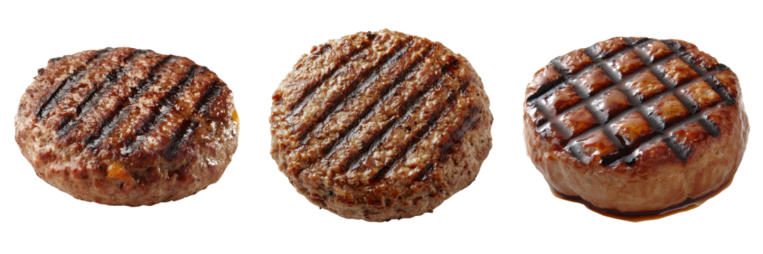 Grilled Meat Patties Displayed in Different Cooking Stages