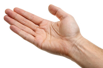 open human hand on white background