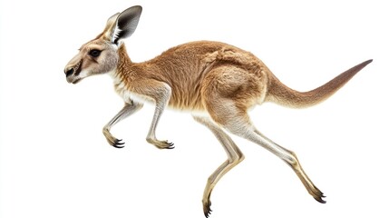 Kangaroo jumping, isolated on white background, wildlife photo, nature