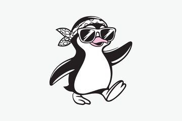 cool penguin BLACK  illustration vector