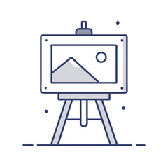 A minimalist illustration of an easel displaying a simple geometric artwork, symbolizing creativity and artistry in a studio environment, perfect for design projects and artistic inspirations.