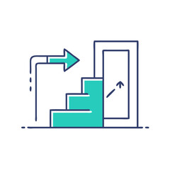 An abstract illustration of stairs leading towards an open door, symbolizing opportunities and personal growth, ideal for motivational content, self-improvement themes, and inspirational design.