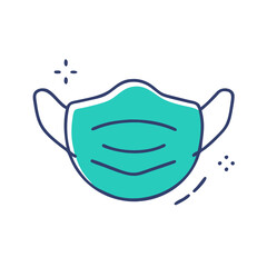 Naklejka premium A stylish teal face mask design, representing health and safety, used for protection during illnesses, promoting awareness of hygiene practices in various settings.