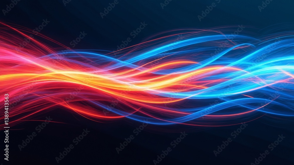 Poster Dynamic abstract design with vibrant streaks, creating a modern and colorful visual effect on dark background